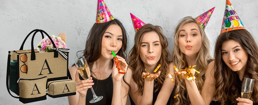 YOOLIFE Christmas Gifts for Women - Initial Jute Tote Bag & 2 Makeup Bags Personalized Gifts for Women Teacher Mom Friend