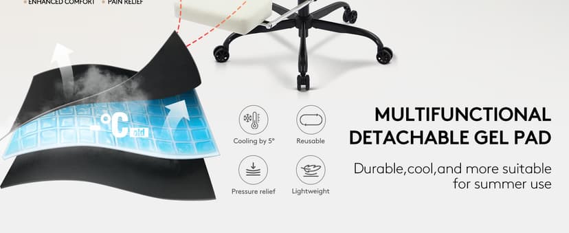 Gaming Chair,Computer Office Chair with Footrest,Massage Lumbar Support and Gel Pad,Ergonomic Reclining Leather Gamer Chair with Headrest,Adjustable Armrests and Spring Cushion Ivory