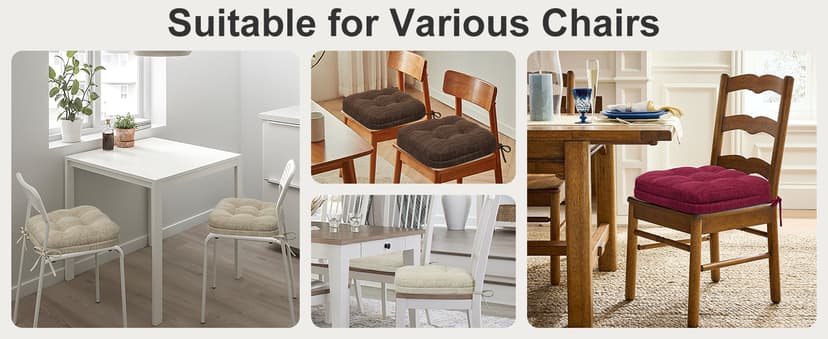 Shinnwa Dining Chair Cushions Set of 6, Dual-Layer Memory Foam Kitchen Chair Cushions, Patented Design Seat Pads with Ties, 16.5 x 16.5 x 3.5in, 6 Pack, Beige