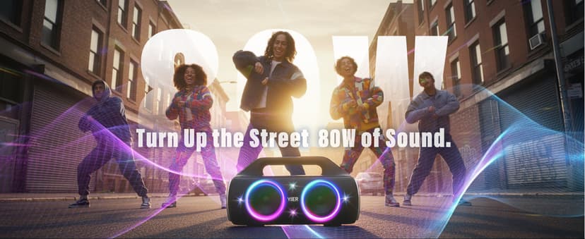 Speakers, 80w (Peak) Portable Wireless Speaker with Lights, Stereo Loud Sound, IP67 Waterproof, Deep Bass Outdoor Speakers Bluetooth 5.3 Dual Pairing for Home Party Beach Camping, Gifts