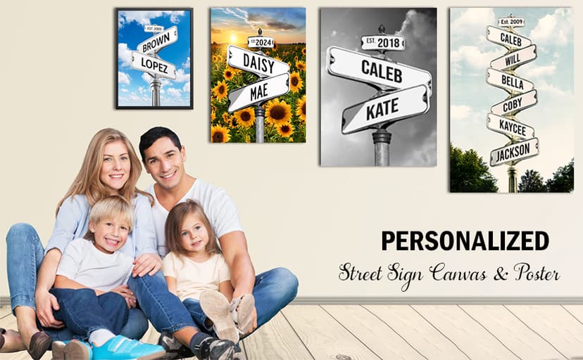 Personalized Vintage Street Sign For Couples Canvas, Best Gift For Сouple, Christmas Gifts for Her Him, Valentines Day Gift for Girlfriend Boyfriend, Wedding Anniversary Street Art Canvas Or Poster