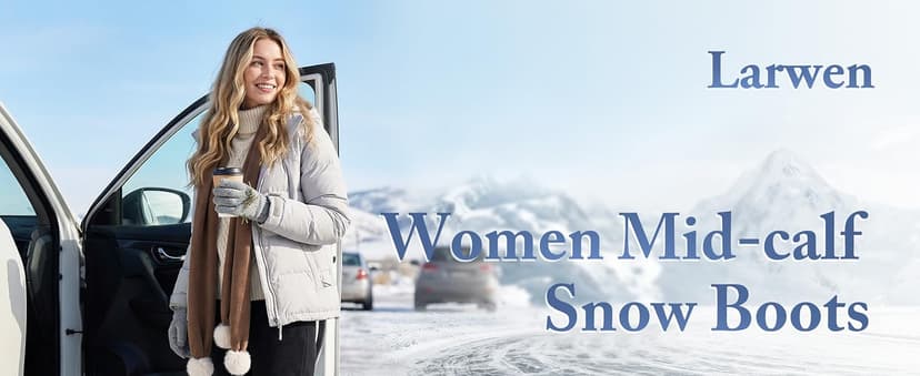 Larwen Womens Snow Boots for Winter: Comfortable Warm Fur Lined Anti Slip Mid-calf Booties for Walking