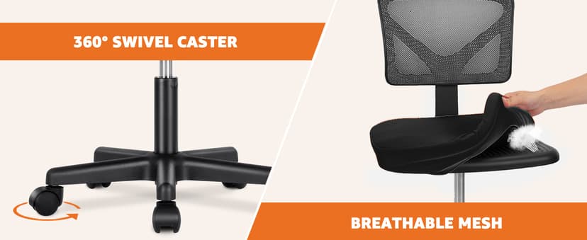 Sweetcrispy Small Office Desk Chair, Ergonomic Low-Back Mesh Rolling Work Swivel Chairs with Wheels, Armless Comfortable Seat Lumbar Support for Home, Bedroom, Study, Student, Adults,Classic Black
