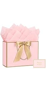 JMANNI Gift Bag, 1PCS Gift Bags Large with Ribbon and 1 Greeting Cards 2 Tissue Paper, Portable Paper Gift Bag with Handles, Birthday Gift Bags,Present Bags for Wedding Party Mothers Day