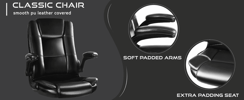 VITESSE Ergonomic Office Chair with Flip-up Armrests, Big and Tall Leather Executive Office Chair, High Back Lumbar Support Home Computer Desk Chair, Heavy and Duty Computer Chair (Black)