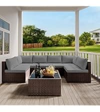 3 Pieces Outdoor Patio Furniture Set Rocking Bistro Set Outdoor Rattan Conversation with Coffee Table for Garden Balcony Backyard Poolside (Grey Cushion)