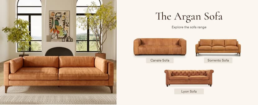 POLY & BARK Argan 93” Leather Sofa – Full-Grain Italian Aniline Leather, Feather-Down Comfort, Solid Wood Frame – Cognac Tan