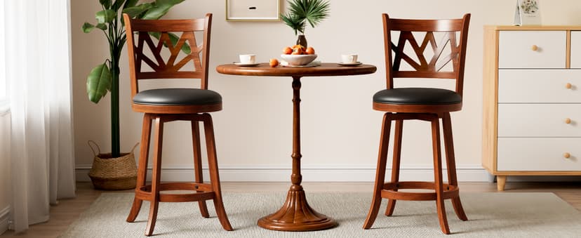 Swivel Barstools Set of 4, Farmhouse 24" Counter Height Bar Stools with Backs, Lotus Pattern Carved Bar Chair with Solid Wood Legs & Footrest for Kitchen Island, Home Bar, Pub. Brown
