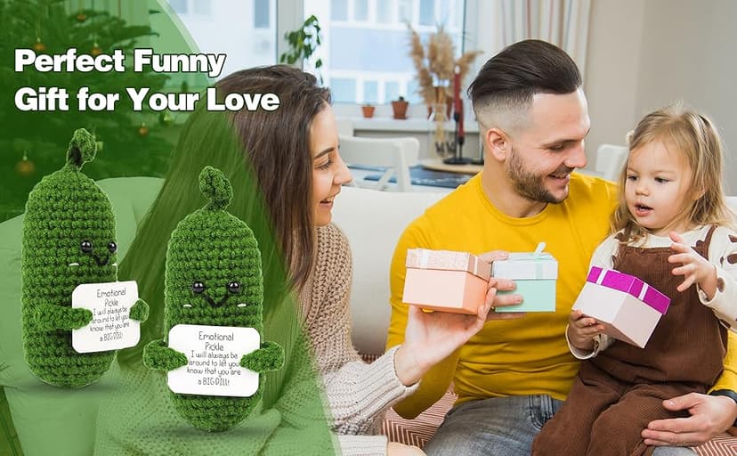 DAFURIET DAFURIET Mini Funny Pickle, 3 inch Knitted Wool Doll with Card for Cheer Up Gifts and Party Decorations, Cute Wool Emotional Pickle Crochet Doll for Birthday Gifts