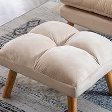 INZOY Accent Chairs with Ottoman Set, Modern Velvet Armchair with Adjustable Backrest, Comfy Lounge Chair for Living Room Bedroom, Beige
