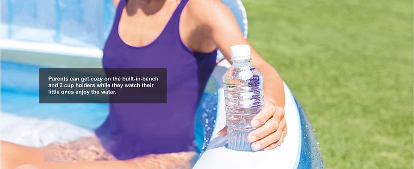 INTEX Swim Center Inflatable Family Lounge Pool: Built-In Bench – Cup Holder – 156 Gallon Capacity – 90" x 86" x 31" – Blue