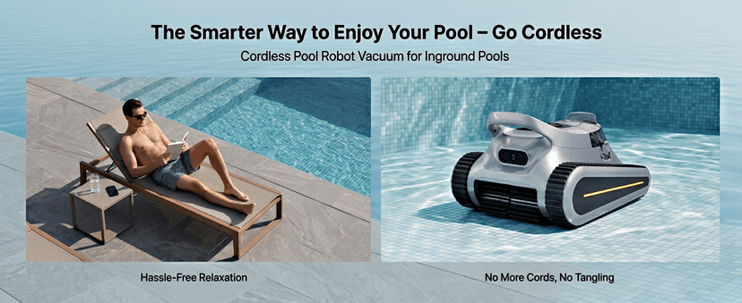 Cordless Robotic Pool Cleaner - Automatic Pool Vacuum Robot for Inground&Above Ground Pools, Wall&Waterline Climbing, Smart Navigation, 180mins Runtime, APP Control, Dual Filtration, Powerful Suction