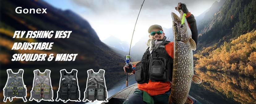 Gonex Fly Fishing Vest for Men Women, Comfortable Adjustable Fishing Vest with Multi-Pockets Reflective Stripes