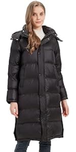 ANYIELIEMO Women’s Thick Long Goose Down Coat Hooded Warm Winter Down Puffer Parka Jacket with Knee-Length Coverage