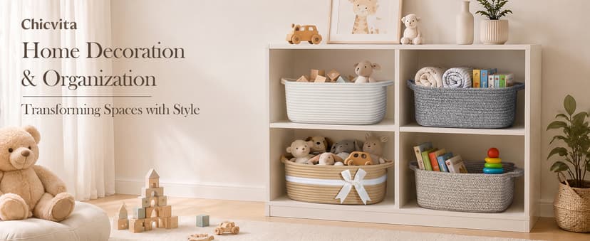 13" x 10" x 5" Storage Baskets for Toys & Baby Essentials, Fits Nursery & Bedroom Organization, Built-In Handles, Bow Design CHICVITA Small Woven Rope Gift Basket, Decorative Burr Basket, Red B0D7MKY1YJ