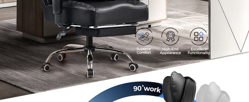 COMHOMA Big and Tall Office Chair Heavy Duty Gaming Chair with Deluxe Embossing Leather High Back Wider Ergonomic Computer Chair with Foot Rest 150°Reclining Pocket Spring Lumbar Support