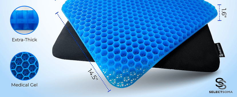 SelectSoma Double-Thick Gel Seat Cushion for Long Sitting Pressure Relief for Back, Sciatica, Coccyx, Tailbone Pain - Cushion for Office Chair, Wheelchair, Car & Truck, Patio Chairs - Egg Seat Pad