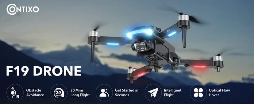 Contixo F19 Drone With 1080p HD FPV Camera, 20 Min Flight 360° Flips Brushless Motor RC Quadcopter With Altitude Hold, Obstacle Avoidance, Follow Me For Novice Beginner's Kids And Adults, 2 Batteries