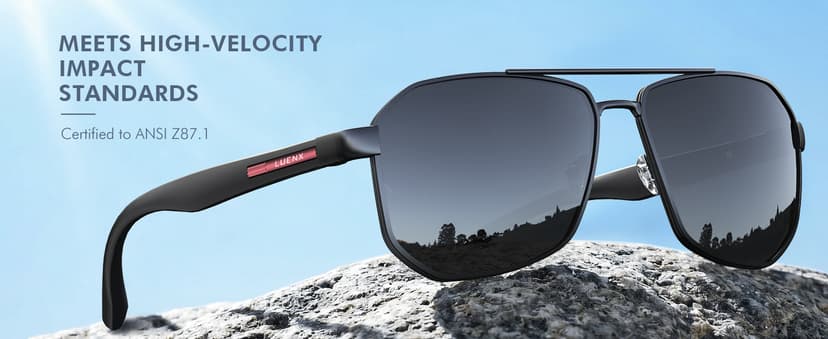 LUENX Aviator Sunglasses for Men Square Polarized Polygon Lens - UV 400 Protection with Accessories 61MM Driving Outdoor