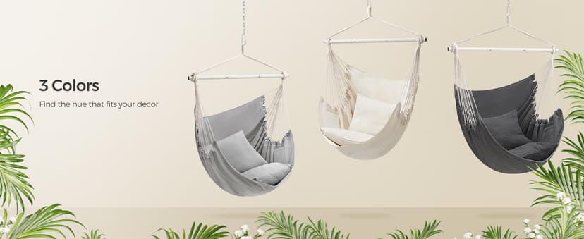SONGMICS Hammock Chair, Load Capacity 500 lb, Hanging Chair with 2 Cushions, Large Hammock Swing with Chain and Pocket, for Indoor, Outdoor, Living Room, Bedroom, Slate Gray UGDC197G02