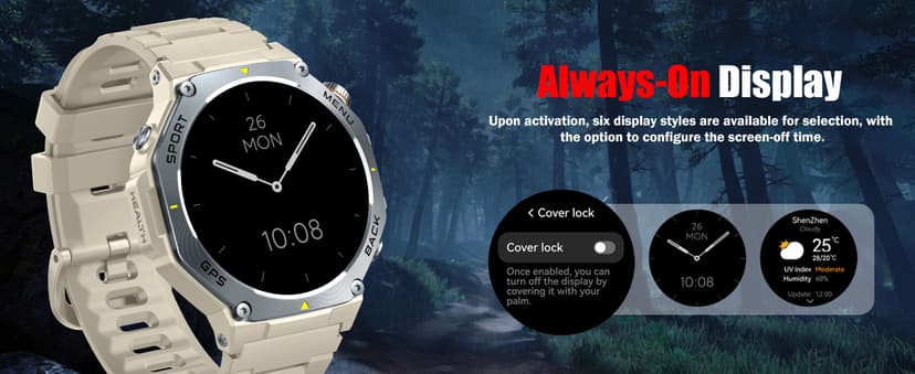 Military Smart Watch for Men Built-in GPS with LED Flashlight Compass, 1.43" AMOLED Display 5ATM Waterproof Fitness Tracker with Heart Rate/Sleep/Blood Pressure, Watches for Android/iPhone, Black