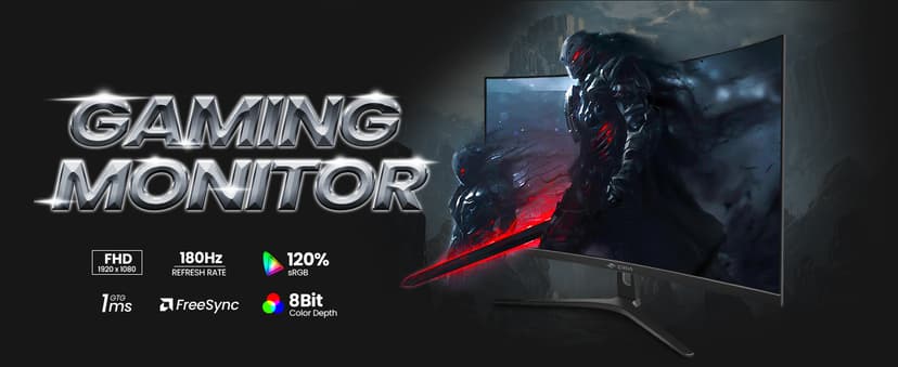 CRUA 27" Curved Gaming Monitor, FHD 1920x1080P, 144Hz/180Hz Computer Monitor, 1800R VA Screen, 120% sRGB, AMD FreeSync, HDMI & DP, Wall Mount Install- Black