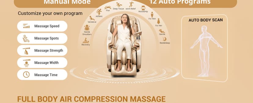 MYNTA Massage Chair Full Body with Heat, Zero Gravity SL-Track 3D Massage Chairs with Thai Stretching, 12 Modes,12 Massage Techniques, Calf & Foot Massage, Wireless Charging, White Noise
