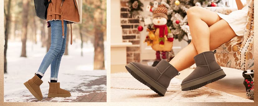 Litfun Suede Platform Mini Boots for Women Genuine Leather Fuzzy Ankle Winter Snow Boots with Fur Lined