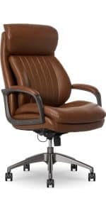 La-Z-Boy Delano Big and Tall Executive Office Chair - Ergonomic Lumbar Support Memory Foam - Bonded Leather Desk Chair for Home Office - Mahogany Wood Arms - Black