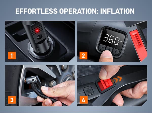 AstroAI 4-in-1 Car Vacuum Cleaner and Tire Inflator Portable with Accessories Air Compressor Digital Dual Values Display, 150 PSI Car Tires Air Pump with LED Light, 12V DC, 16.4FT Cord for Auto