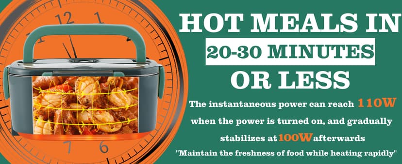 Buddew Electric Heated Lunch Box, 100W Fast Heating, 1.5L Food-Grade 304 Stainless Steel, 12V/24V/110V Portable Food Warmer for Car Truck Office Adults, Lonchera Electrica Portatil (Green) B09G2X39MK