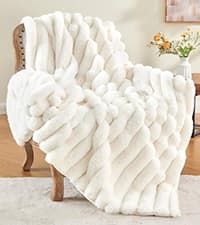 Ultra-Soft Plush Fleece, Cozy, Warm Yet Lightweight, Ribbed Texture, Home Decor, Machine Washable, Giftable, All-Season Use BEDELITE Ribbed Fleece Throw Blanket for Couch, Cream, 50"x60" B0CSFJR66V