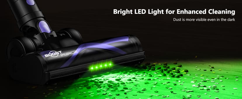 Cordless Vacuum Cleaner, 46KPa/500W Stick Vacuum with 55 Mins Runtime, Self-Standing Vacuum Cleaner for Home, LED Display, Anti-Tangle Brush, Rechargeable Vacuum for Hardwood Floor, Pet Hair (Violet)