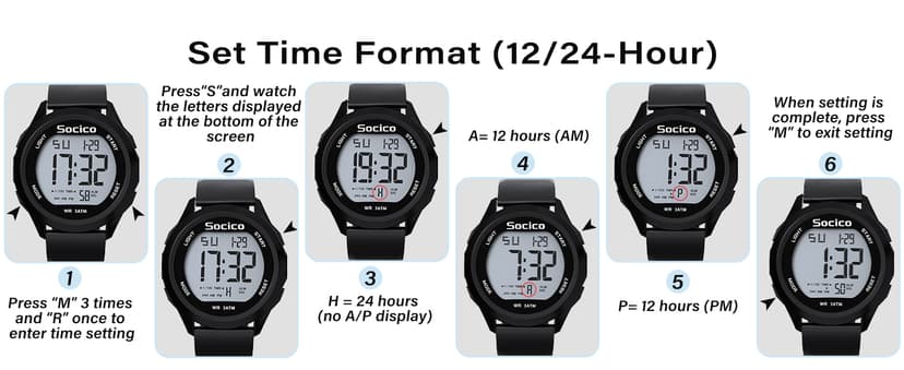 SOCICO Mens Digital Watch Sports Waterproof Outdoor Large Face Military Watches with Stopwatch Back Light Alarm Date Display