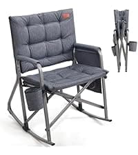 EVER ADVANCED Oversized Folding Rocking Camping Chair, Padded Portable Rocker Chair for Patio, Lawn and Outdoors, Heavy Duty Hard Armchair for Adults Supports 400lbs, Green