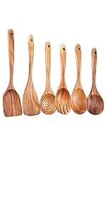 Gudamaye 7-Piece Brown Pakkawood Utensils Set – Sturdy, Eco-Friendly, Wooden Spoons for cooking, Wooden Utensil for cooking, Wooden Kitchen Tool, Home & Kitchen Gifts for Men and Women