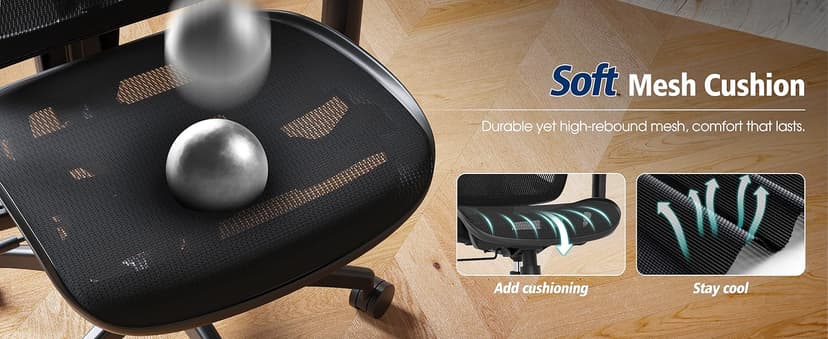 GABRYLLY Ergonomic Office Chair, Big and Tall Mesh Chair with Lumbar Support, 3D armrest - 215° Rotation, Adjustable Headrest & Soft Seat, Durable Computer Chair 350LBS for Work Gaming