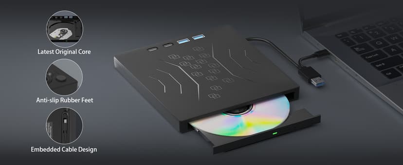 7 in 1 External DVD Drive, External CD/DVD Drive for Laptop USB 3.0 & Type-C, Portable CD/DVD +/-RW Disk Drive, CD/DVD Burner CD ROM External Drive for Laptop Desktop PC Windows 10/11 XP Mac Linux