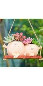 Rocking Chair Smiley Face Planter,Cute Plant Pots for Indoor Outdoor Plants,Succulent Pots with Drainage Hole,Unique Funny Flower Pot for Succulents,Plant Gifts for Mother's Day, Birthday, Christmas B0F59W5CR2