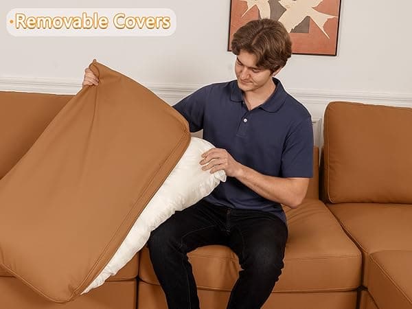 EASE MOOSE Brown Faux Leather Sectional Sofa,Leather Sectional Couch with Deep Seat,Extra Large U Shaped Couch,Oversized Modular Modern Scratch Resistant Sofas