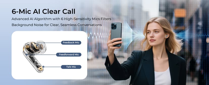 wegear Hybrid Active Noise Cancelling Wireless Earbuds, 6 Mics AI Clear Calls, 12mm Drivers Deep Bass Stereo Sound, 30H Playtime, True Wireless Earbuds, Bluetooth 5.4 Ear Buds, Comfort Fit (Black)