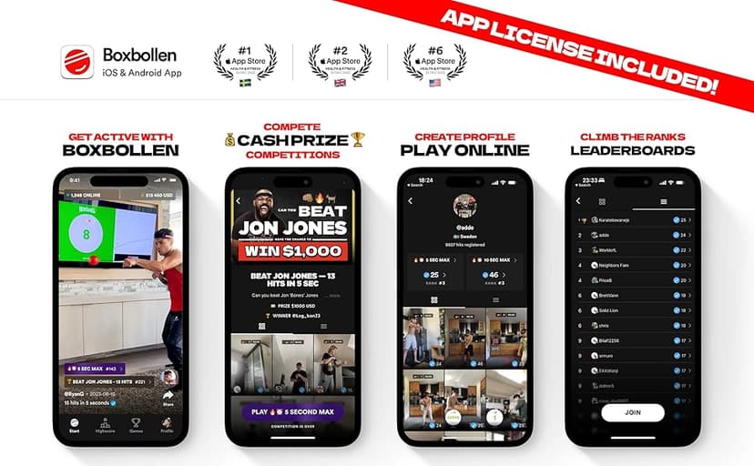 Boxbollen® Boxing Reflex Ball - Celebrity-Endorsed Home Workout Game - App-Connected Punch Counter - Hand Eye Coordination Training Ball - Christmas Gift for Boxers, All Ages - Stocking Stuffer