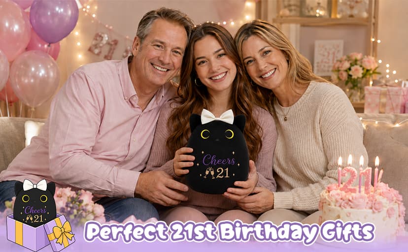 8inch Cat Stuffed Anmals with Cheers 21, Soft Plush Cute 21 Year Old Birthday Gifts for Girls Women 21st Birthday Black Cat Plush, 21st Birthday Gifts for Girls Her B0H2GV3YWL