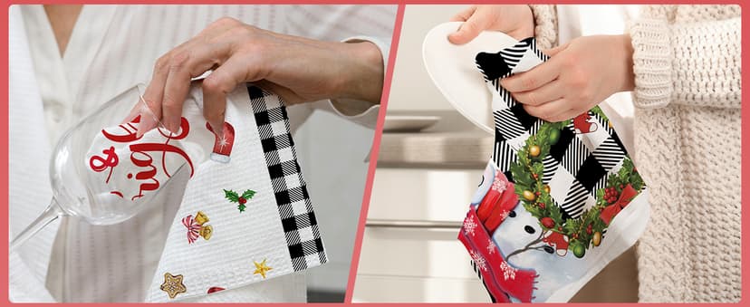 pinatas Christmas Kitchen Towels, Christmas Hand Towels Bathroom, Xmas Kitchen Decor, Black Buffalo Plaid Dish Towel Set of 4, Xmas Housewarming Gifts