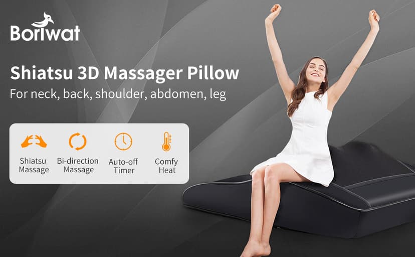 Boriwat Back Massager with Heat, 3D Kneading Massage Pillow for Back, Neck, Shoulder, Leg Pain Relief Deep Tissue, Gifts for Women Men Mom Dad