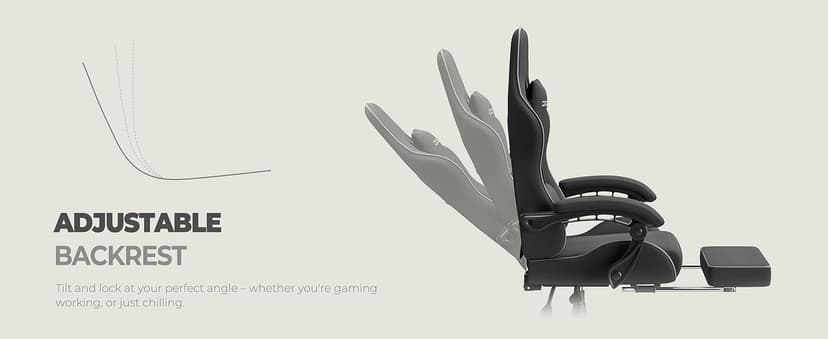Dowinx Gaming Chair Fabric with Pocket Spring Cushion, Massage Game Chair Cloth with Headrest, Ergonomic Computer Chair with Footrest 290LBS, Black