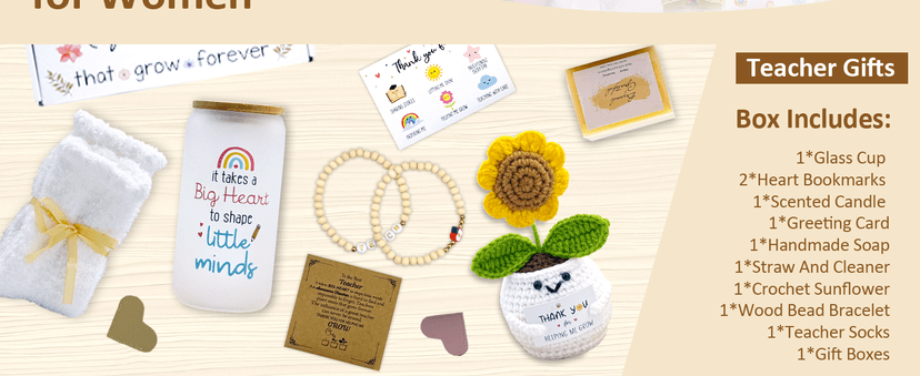 Teacher Gifts for Women, Teacher Appreciation Gift, Teacher Christmas Gifts, Thank You Gift for Teachers Bulk basket Back to School End of Year for Christmas Thanksgiving with 16oz Glass Cup