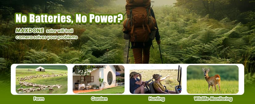 MAXDONE Solar Trail Camera WiFi Bluetooth - 48MP 30fps Game Camera with 5200mAh Rechargeable Battery, 0.1s Trigger Speed Motion Activated Trail Cam IP66 with 32GB TF Card for Wildlife Monitoring