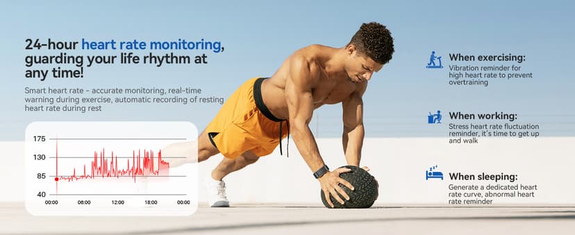 Smart Bracelet, Wearable Activity & Fitness Tracker Band, 24H Sleep Tracker, All-Day Continuous Heart Rate Blood Pressure Stress HRV Monitor, 173 Sport Modes Smart Wristband with Free APP Black