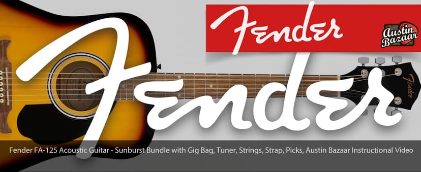 Fender FA-125 Acoustic Guitar - Sunburst Bundle with Gig Bag, Tuner, Strings, Strap, Picks, and Austin Bazaar Instructional DVD
